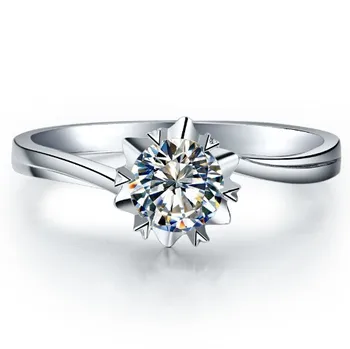 

0.5CT Test Positive Moissanite Engagement Ring Snow Flake Style Ring Genuine 18k White Gold Forever Love Lasting