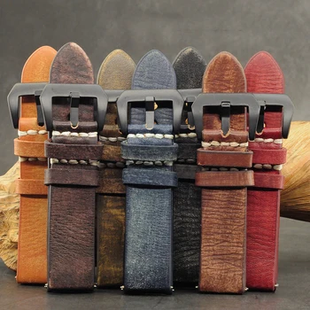 

18mm 20mm Handmade Cow Leather Vintage Watch Strap With Brush Buckle Replacement Watchband For Men Women #A