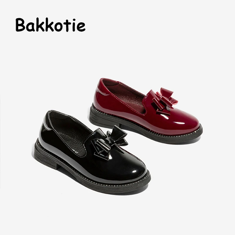 

Bakkotie 2018 New Spring Fashion Baby Girl Bow Shoes Children Princess Flats Kid Pu Leather Black Party Brand Soft Shoes Loafer