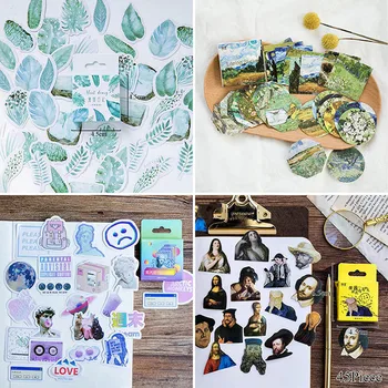 

45pcs/box Van Gogh Memo Pad Flowers Vaporwave Stickers Decorations Scrapbooking Planner Green Plants Sticky Notes Stationery