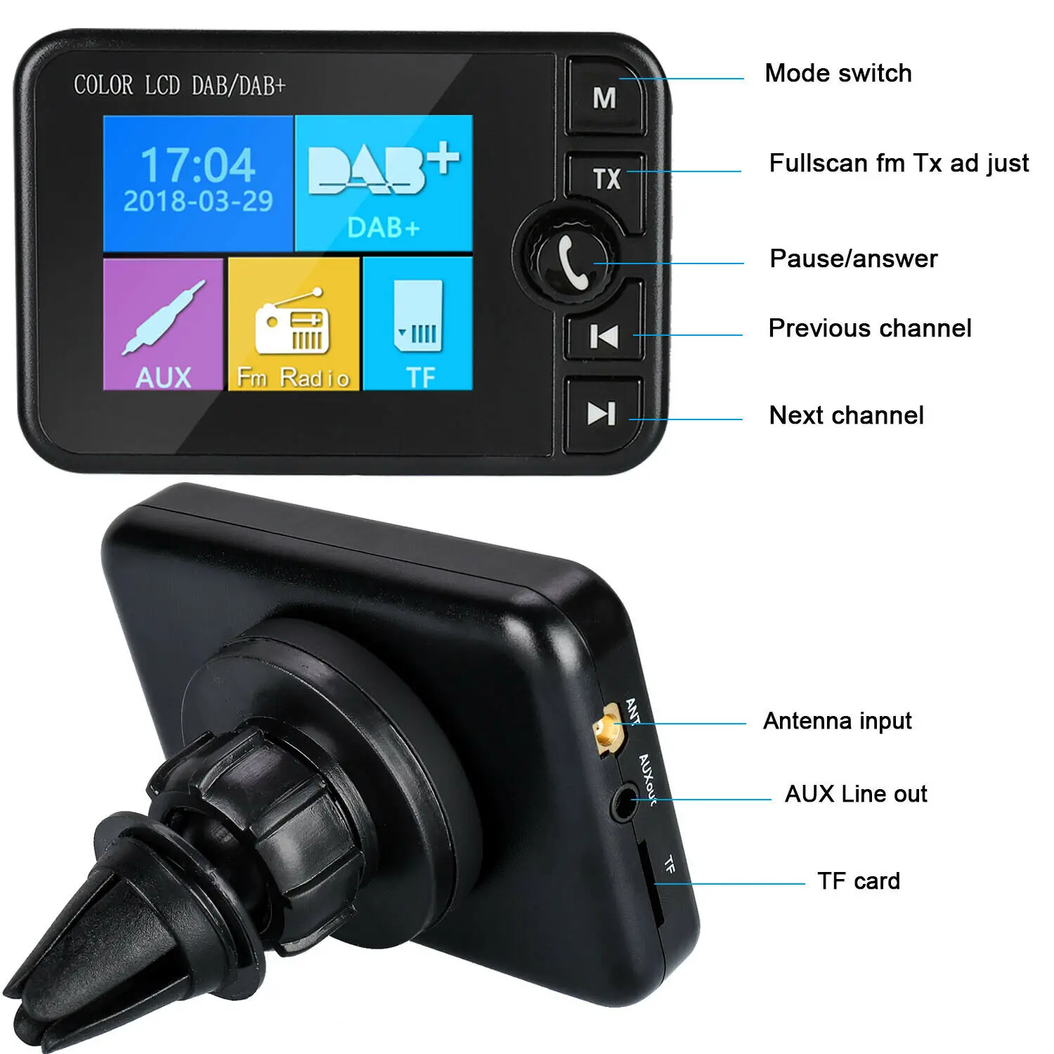 

DAB Radio Receiver Colorized Screen Support Bluetooth Music Calling Answer for Car Dropshipping