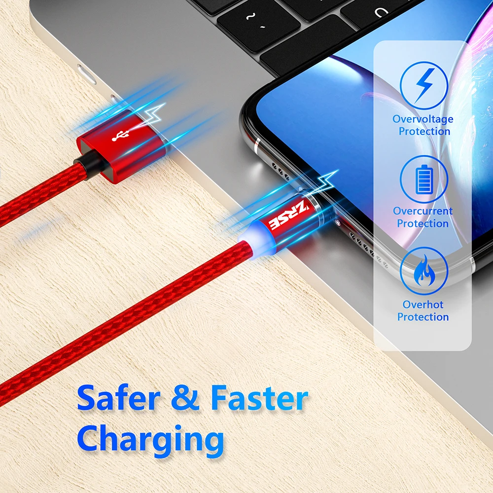 ZRSE Магнитный Micro USB кабель для iPhone XS Max XR X 8 7 Plus type C кабели 3 в 1 светодиодный