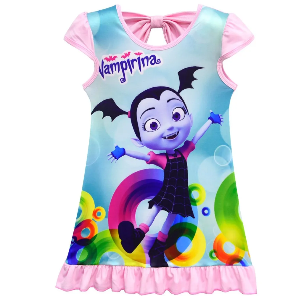 

New fashion 2018 baby girls sleeveless cartoon dress moana Magic elf Vampire girl print casual children's pajamas Behind the bow