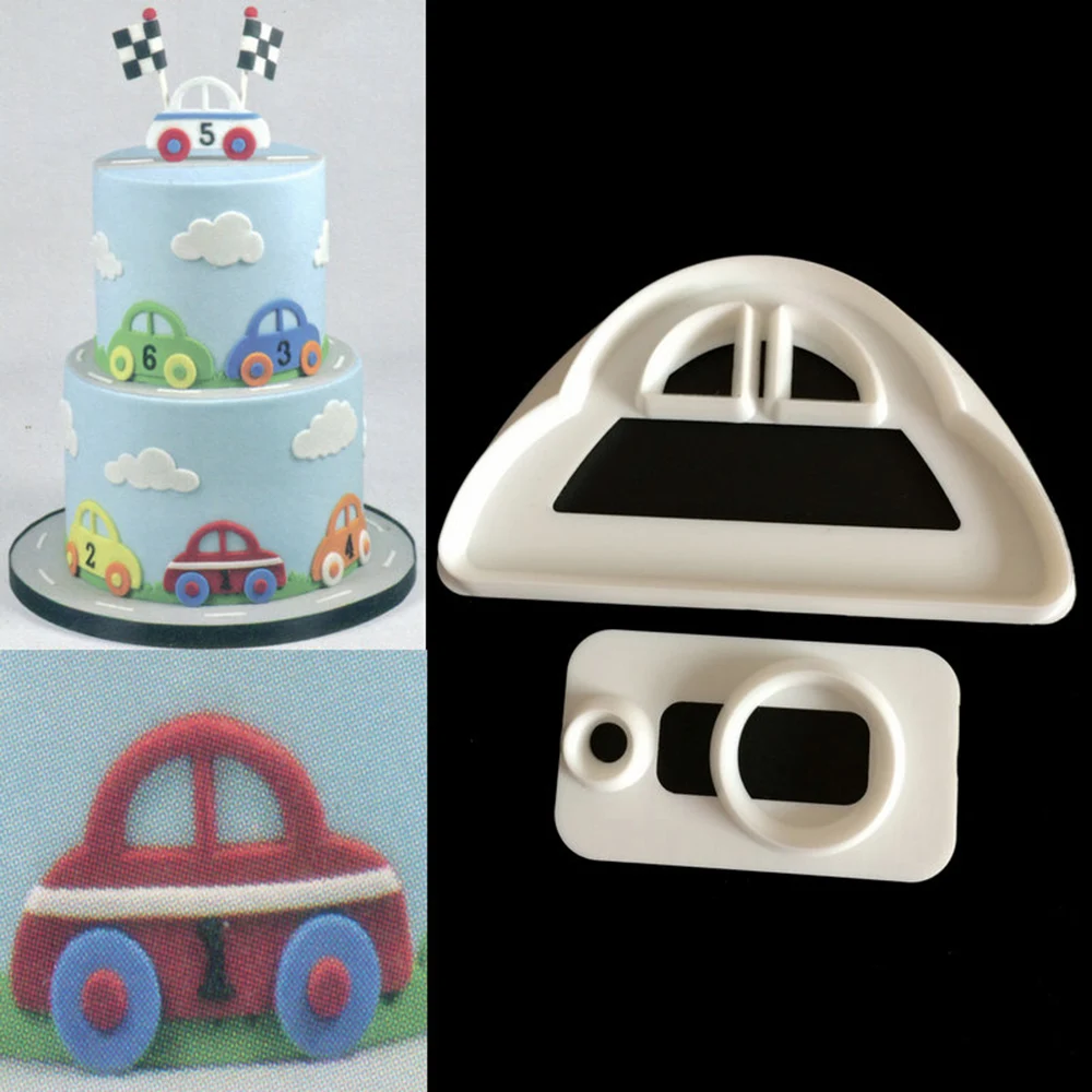 2017 New Arrival 2pcs Car Plastic Fondant Cutter Cake Mold Fondant