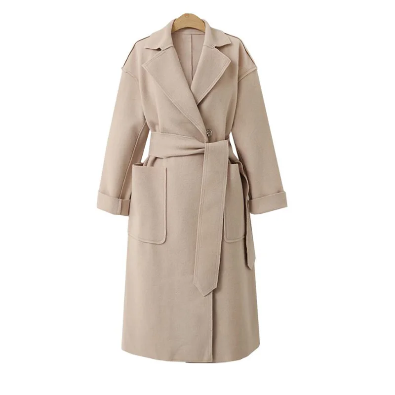 

2019 Europe and America Autumn Winter Cashmere coat Women Leisure loose Lady Long Sleeve Large size Outerwear aa1047