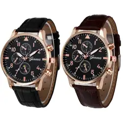 HF 2018 Мужская мода Ретро дизайн кожаный ремешок аналоговые сплава кварцевые наручные часы Для Мужчин's watchesRelojes de Hombre F927