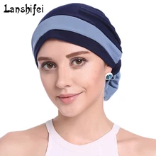Для женщин с мусульманских Кепки цветок тюрбан Шапки Рак выпадения волос Эластичные Кепки s Новая мода химио шапочка платок обёрточная бумага Шапки