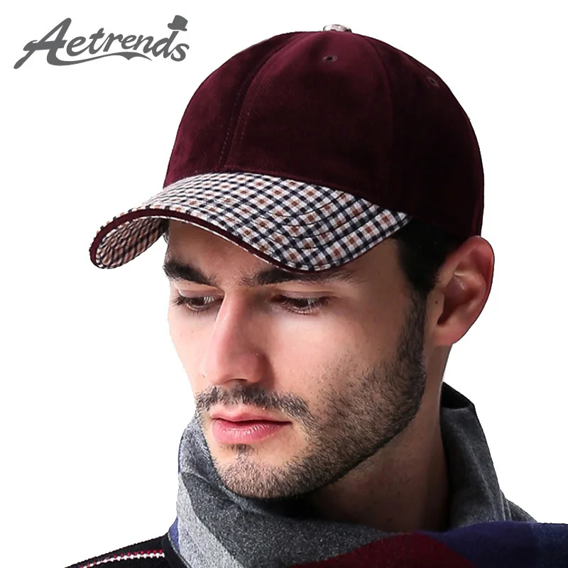 [AETRENDS]Vintage plaid suede cap luxury brand men's baseball caps