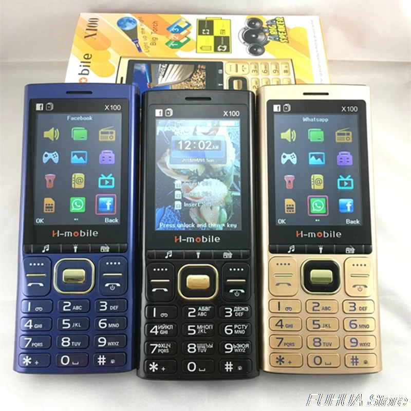 H Mobile X100 три sim карты режима ожидания большой фонарь динамик Вибрация радио 3800 мАч