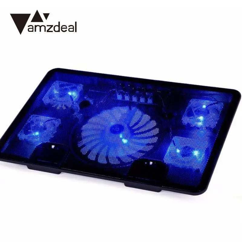 

amzdeal 5 Fans 2 USB Cooling Fan Cooler Pad Base LED Computer Fan Stand For Notebook Laptop PC Stand Holder