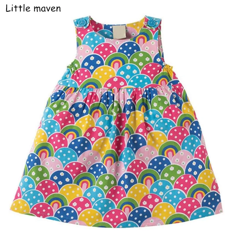 Little maven/Новинка г.; летнее Брендовое платье для маленьких девочек; Детские хлопковые разноцветные радужные платья без рукавов; S0305