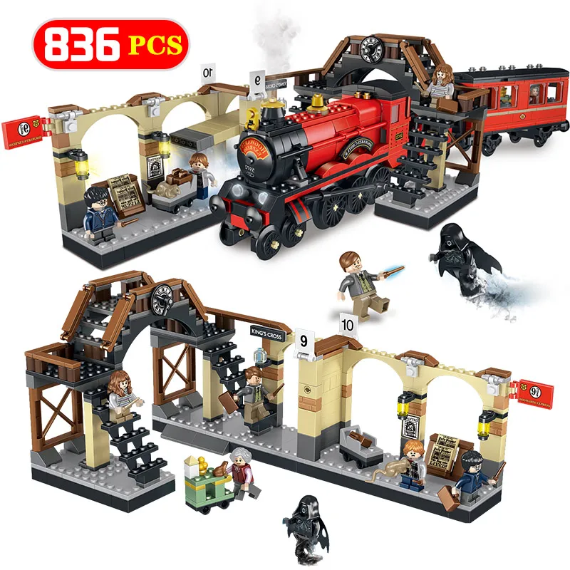 

New 836PCS Harry Magic Potter Hogwarts Express Train Compatible Legoingly Harry Potter Building Blocks Bricks Kits Toys for Boys