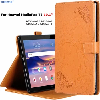 

Stand Case For Huawei MediaPad T5 10 Flower Printed PU Leather Tablet Cover For Huawei Mediapad T5 10.1'' AGS2-W09/L09/L03/W19