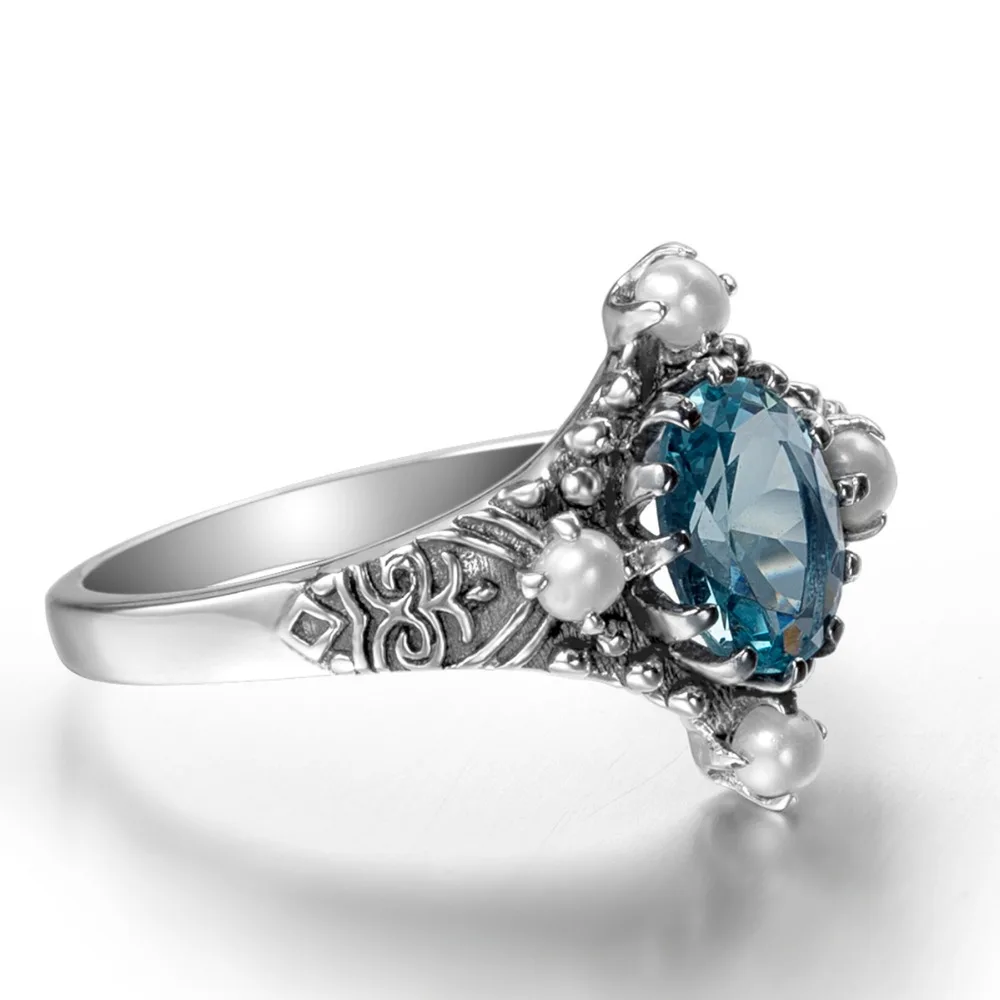 Szjinao Freshwater Pearl Ring Aquamarine Jewelry 925 Sterling Silver Rings for Women Vintage Wedding Decoration Wholesale
