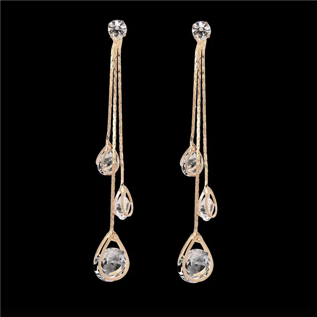 Oathyan Fashion Shining Clear Tear Drop Wedding Earrings For Women Oathyan Fashion Shining Clear Tear Drop Wedding Earrings For Women Exquisite Gold Color Line