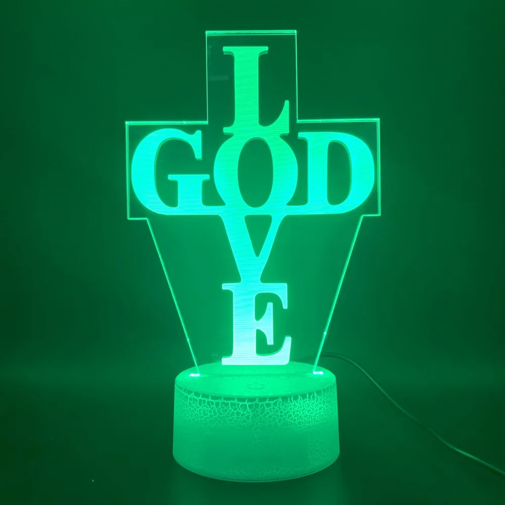 Новинка огни 3d лампа Письмо крест Бог Любовь церкви декоративная лампа для дома USB или батарея питание Luminaria дети светодиодный ночник