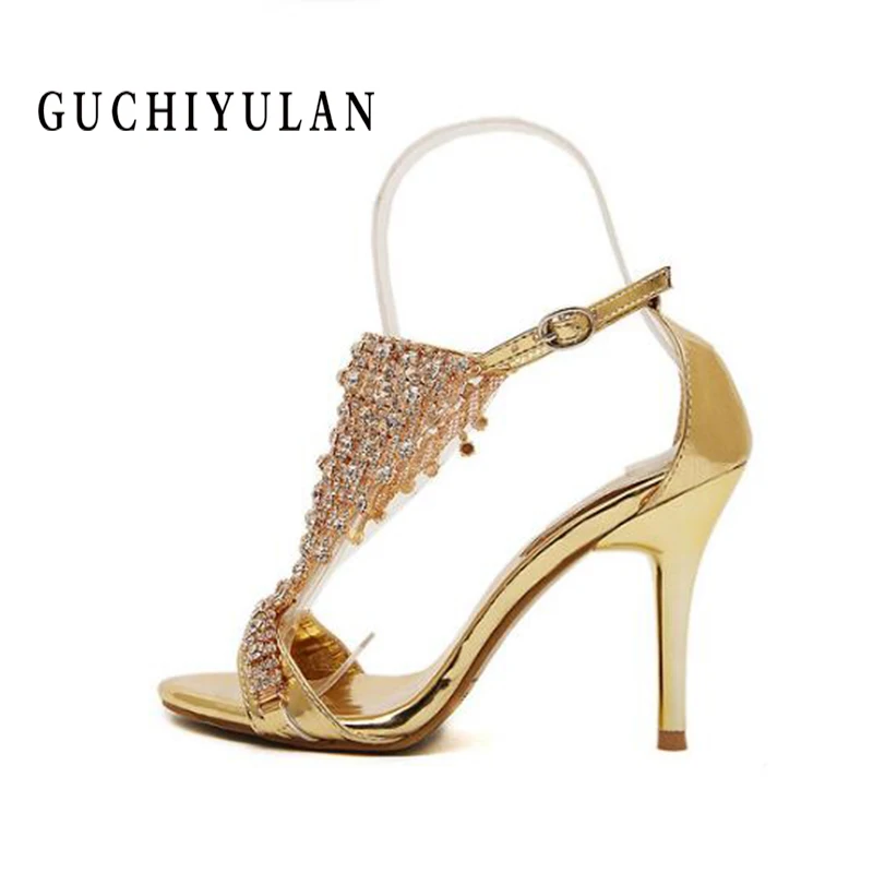 

Spring summer new fashion fish mouth fine and gorgeous chain diamond fashion Wedding Shoes Stiletto Sequins high-heeled sandals