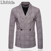 Мужские повседневные двубортные блейзеры, клетчатые осенние Роскошные Дизайнерские мужские смокинги, свадебный костюм, большие размеры 4XL, серый кофе, F180