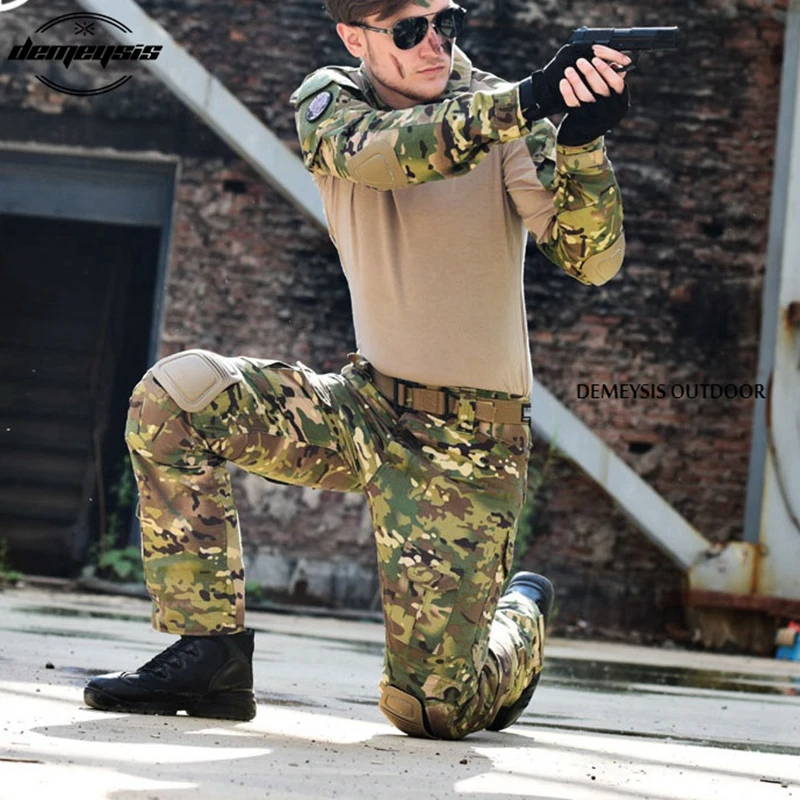 Tactical Camouflage Military Uniform Clothes Suit Men US Army Multicam Hunting Militar Combat Shirt + Cargo Pants Knee Pads Tactical Camouflage Military Uniform Clothes Suit Men US Army Multicam Hunting Militar Combat Shirt + Cargo Pants Knee Pads