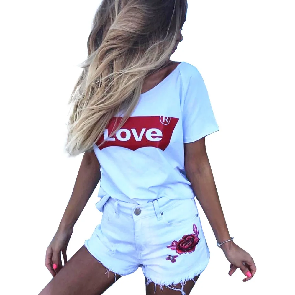 

Dreamlikelin XS-XXXL Fashion Summer T Shirt Women Love Printed T-shirt Women Tops Tee