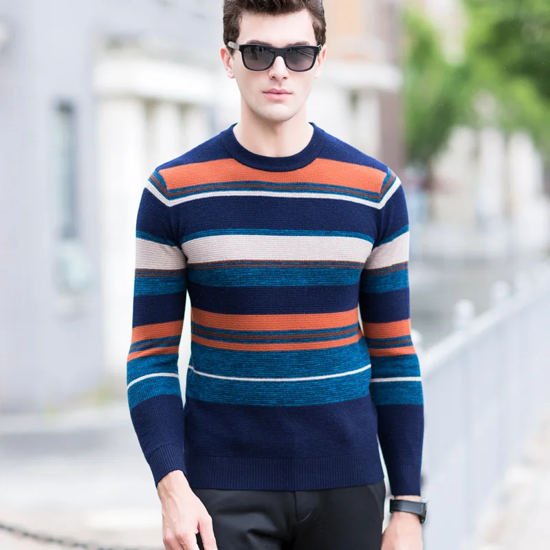 Wool Striped Pullover Sweaters Autumn And Winter Thickening Business ...