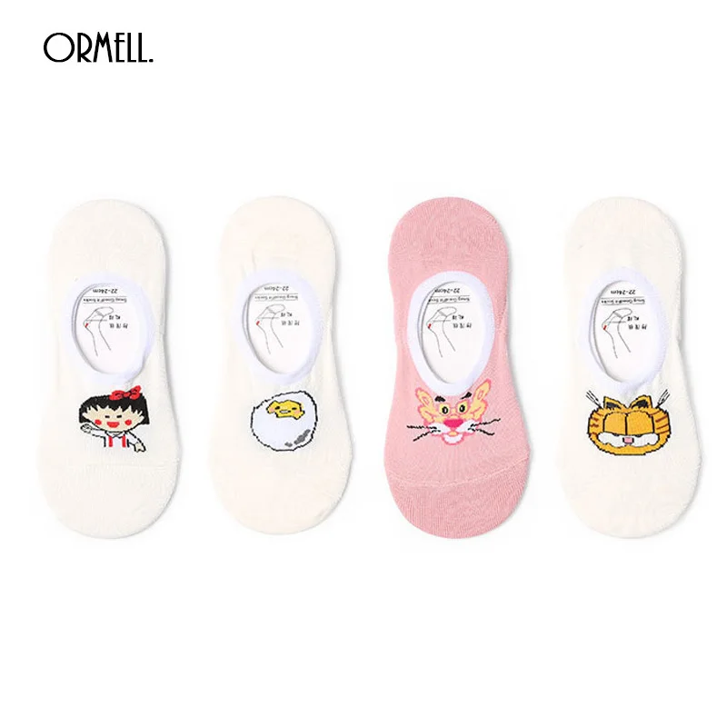 

ORMELL Summer Cotton Print Cartoon Boat Socks Pink Panther Invisible Socks 2018 Japanese 7 Styles Kawaii Animal No Show Socks