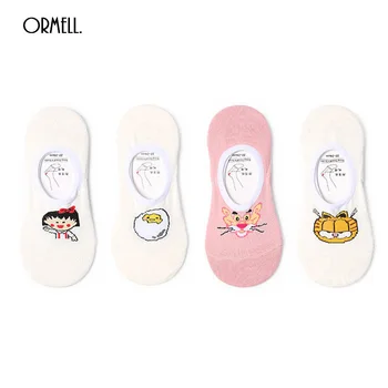 

ORMELL Summer Cotton Print Cartoon Boat Socks Pink Panther Invisible Socks 2018 Japanese 7 Styles Kawaii Animal No Show Socks