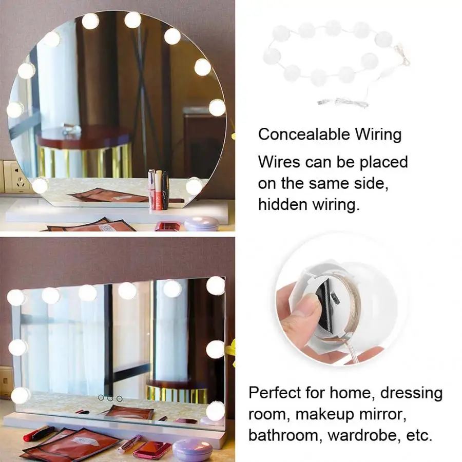 10 лампочек макияж зеркало косметическое светодиодный свет светильник с регулировкой яркости строка Регулируемый Теплый холодных тонов комплект для туалетный столик