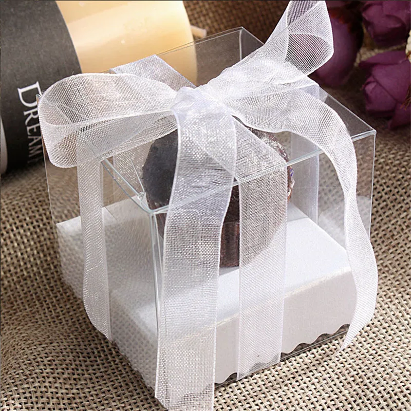 

50pcs 5*5*5cm PVC Plastic box with Buttom / Cupcake Packing Boxes for Graduation Party and Birthday Favor Candy Storage Boxes