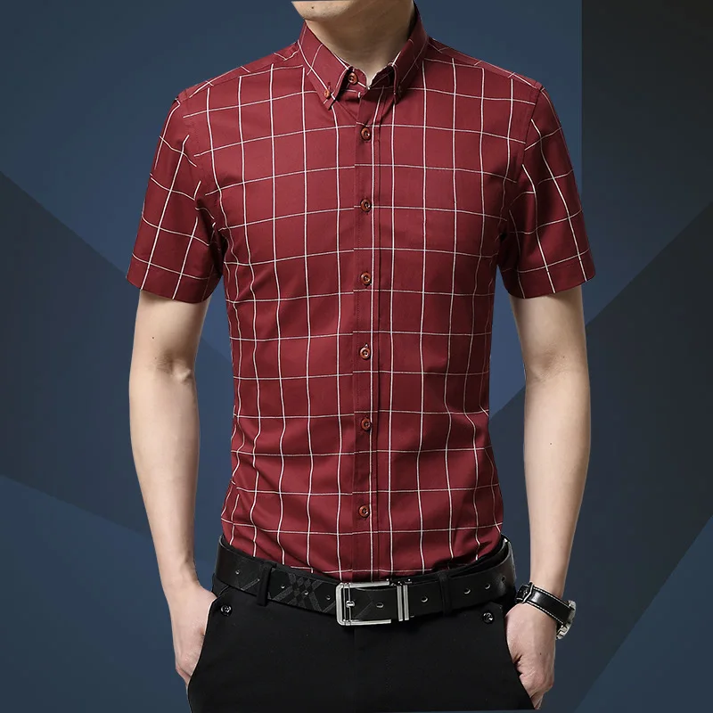 Новая коллекция 2017 Мужские Лето Осень Стиль Рабочая одежда рубашки в клетку с короткими рукавами белый красный синий серый мужской рубашки