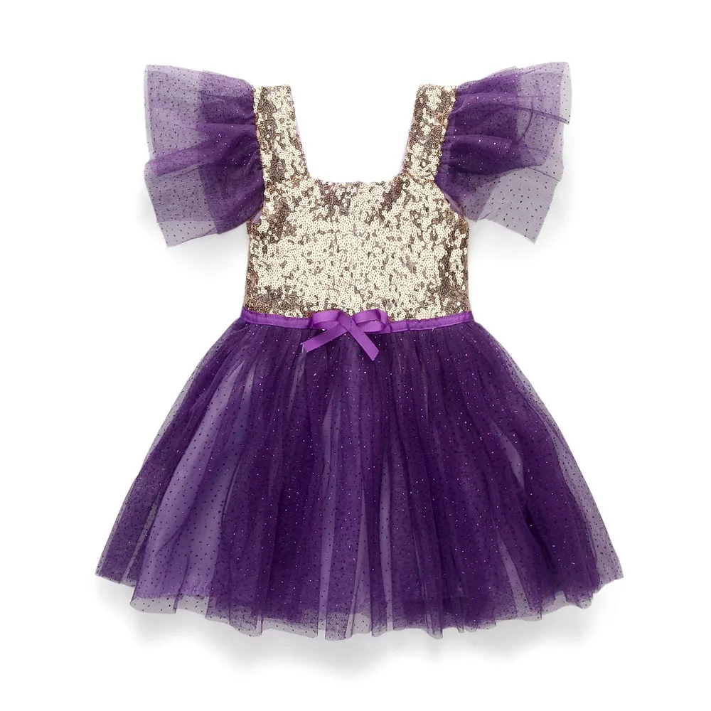 Платье принцессы с рукавами-лепестками для девочек, детские сетчатые Бальные платья с блестками, Детская праздничная одежда на выпускной