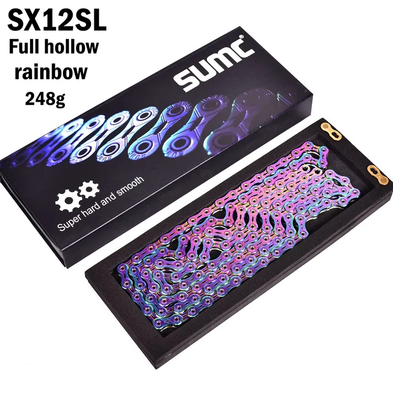 

SUMC MTB Rainbow 12 Speed Bicycle Chain 12S Bike Chain 126L with Missing Link for Mountain Road Bike Bicycle Parts Original box