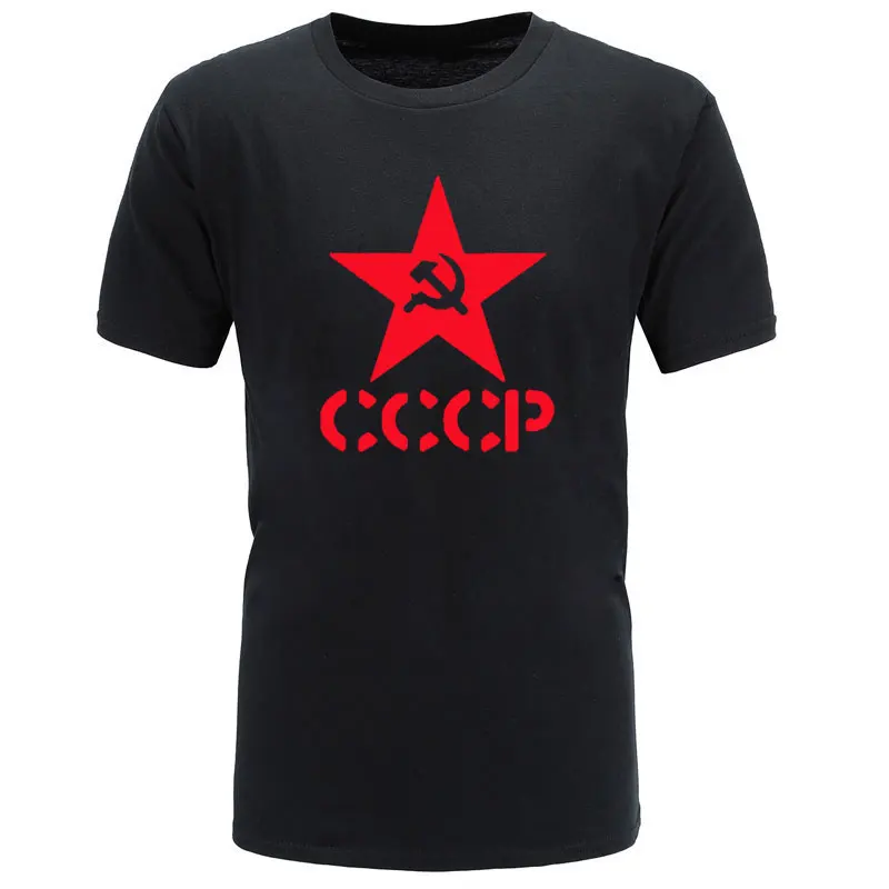 Летние CCCP русские футболки для мужчин СССР человек с коротким рукавом футболки для мужчин s Хлопок О образным вырезом футболки - Цвет: black red