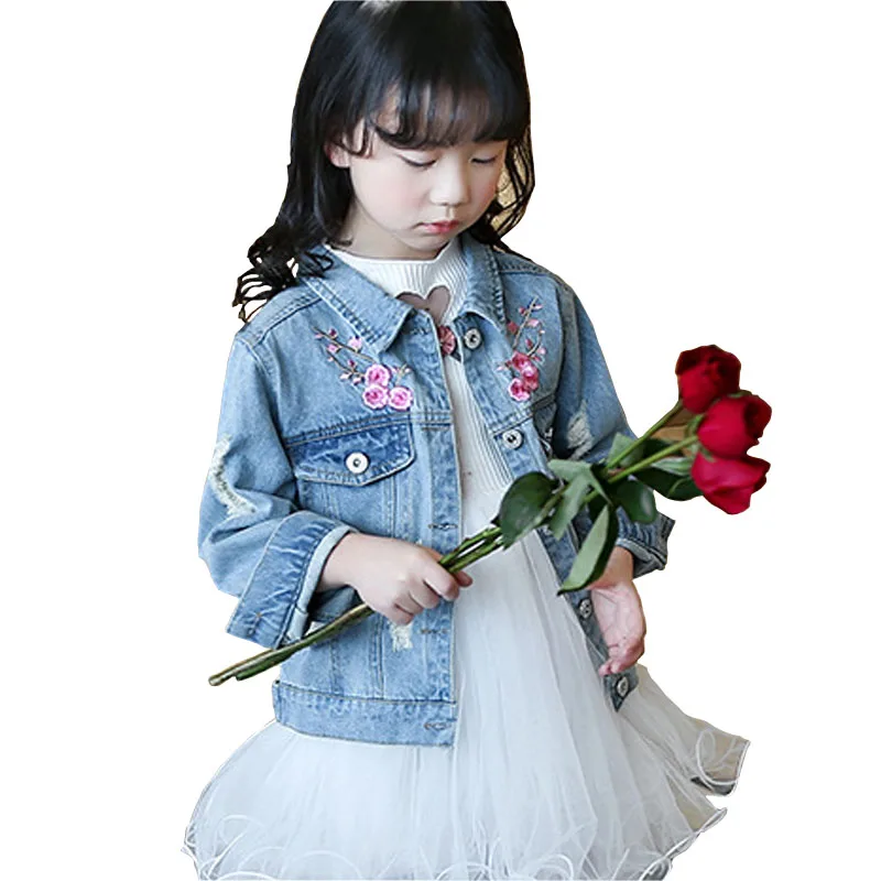

Spring Children Jackets for Girls Embroidery Flower Girls Denim Jackets and Coats Fashion Girls Outerwear Coats DQ994