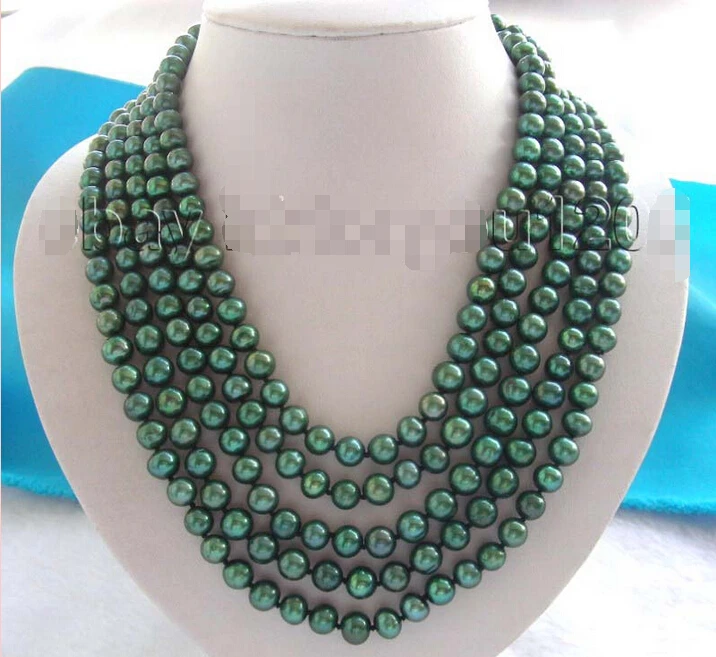 

********100" Longest Natural 9mm Green Round Pearl Necklace!