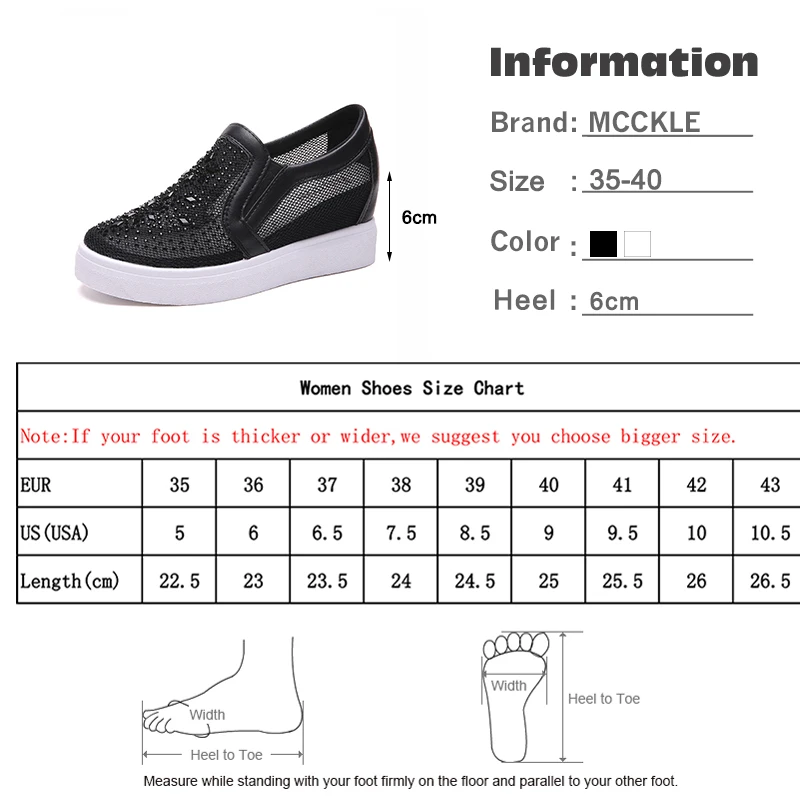 MCCKLE/Новинка; женская обувь на платформе; Вулканизированная обувь; Повседневный сетчатый дышащий кристалл; Женская Удобная обувь без застежки; увеличивающая рост внутренняя обувь