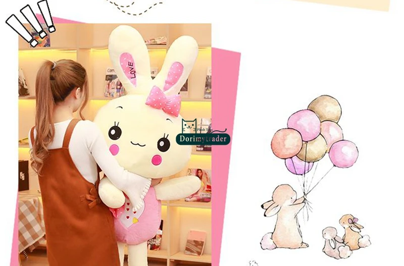 Dorimytrader cuddly soft large anime bunny plush doll cartoon kawaii  pink rabbit stuffed toy pillow gift for girl 170cm 67inch DY61754 (12)