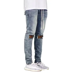 New 2019 Hip Hop Hole Jeans Sweatpants Skinny Motorcycle Denim Pants Drawstring Designer Black Jeans Mens Slim Men Trousers New 2019 Hip Hop Hole Jeans Sweatpants Skinny Motorcycle Denim Pants Drawstring Designer Black Jeans Mens Slim Men Trousers