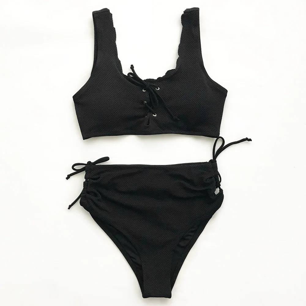 

Cupshe Bubble Ball Lace Up Bikini Set High-waisted Swimsuit Beach Bathing Suit Swimwear Brazilian Biquini monokini