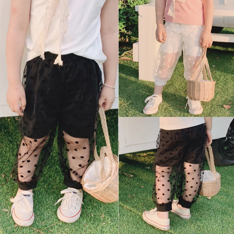 

Summer girls pants 2019 new Korean version of children's wave point mesh mosquito nets foreign thin section nine pants tide