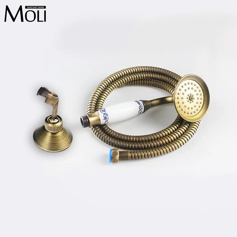Buy Soild brass antique hand shower with shower holder 1.5m shower hose Blue