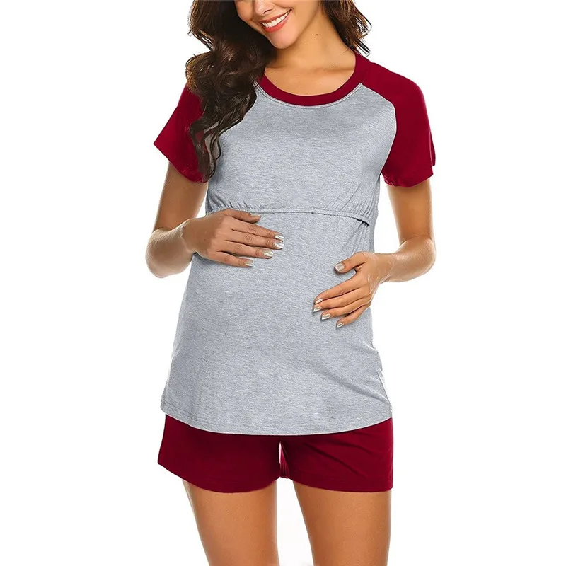 Telotuny/Одежда для беременных женщин; топы с короткими рукавами для кормящих детей; футболка+ шорты; пижамный комплект; одежда для грудного вскармливания