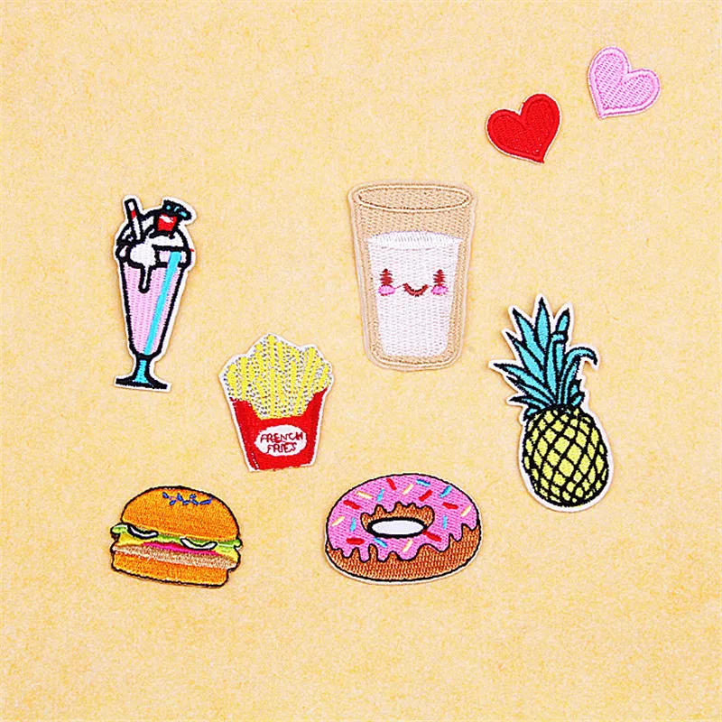 1 개 Fabric Donut 우유 ice cream 로터리 오븐/햄버거 열 Transfer 자 수 옷 Patches 아이언 맨