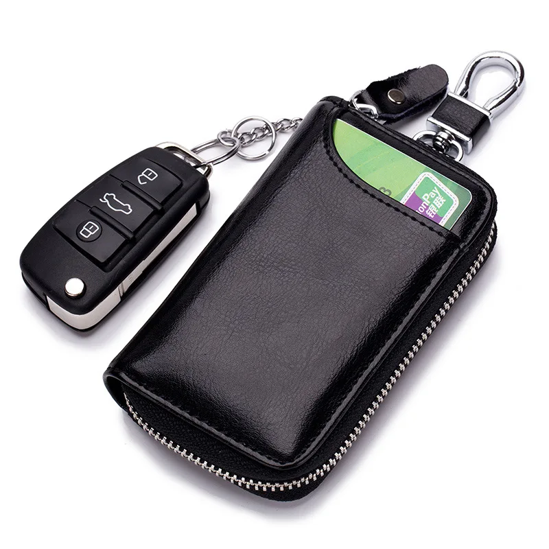 Car Key Case Genuine Leather Keychain Men Key Holder Organizer Zipper