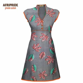 

2018 spring african dress for women AFRIPRIDE customzied short sleeve V-neck mid-calf length women casual cotton dress A1825014