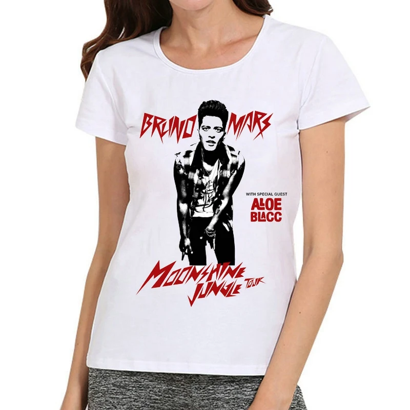 

Women Bruno Mars T Shirts White Color Short Sleeve Fashion Bruno Mars Logo T-Shirt Top Tees tshirt Bruno Mars T-shirt For Female