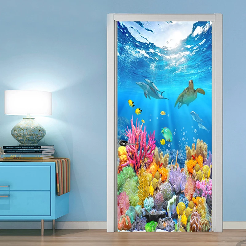 3D мультфильм подводный мир дверь наклейка Дети спальня ПВХ самоклеящиеся