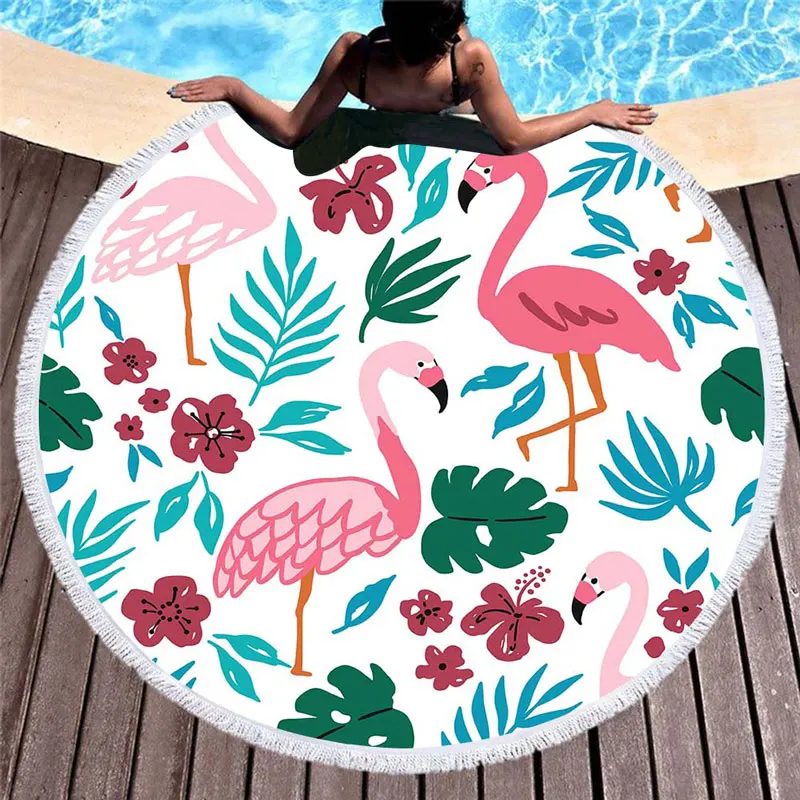 Круглое пляжное полотенце с милым принтом Фламинго большая круглая Одежда для собак с кисточками толстые и мягкие полотенца коврик для йоги - Цвет: Цвет: желтый