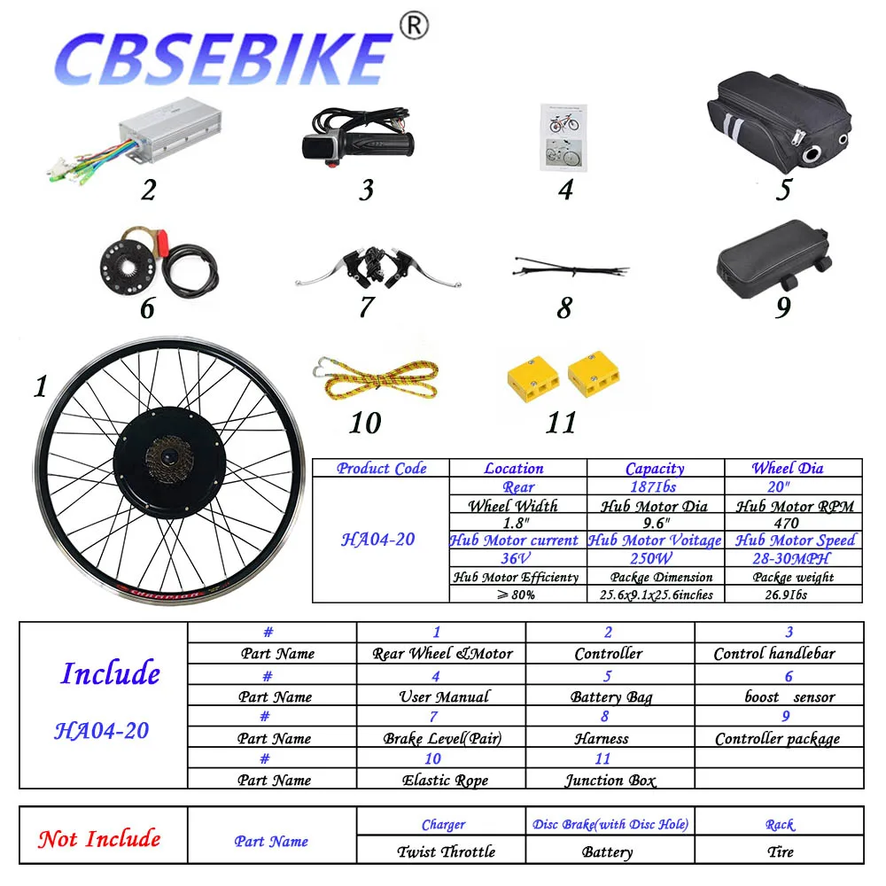 Perfect CBSEBIKE Electric Bike Conversion Kit 20inch 36v 48v 250w 500w 1000w LED LCD Display eBike  for Rear Bicycle Wheel Motor 3