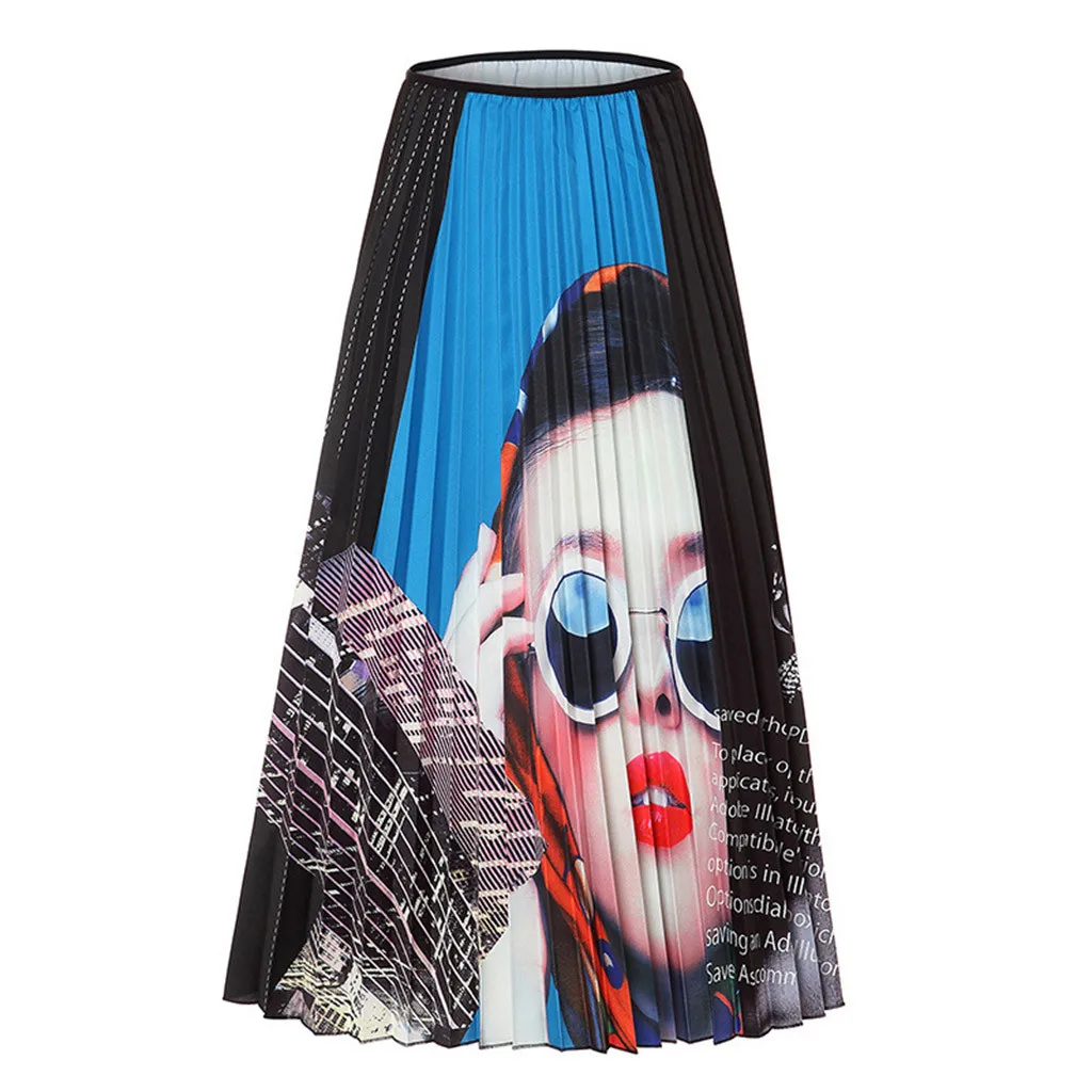 Новые женские плиссированные юбки с индивидуальным принтом, плиссированная юбка с принтом граффити, эластичная талия, трапециевидная Осенняя юбка миди jupe femme 40